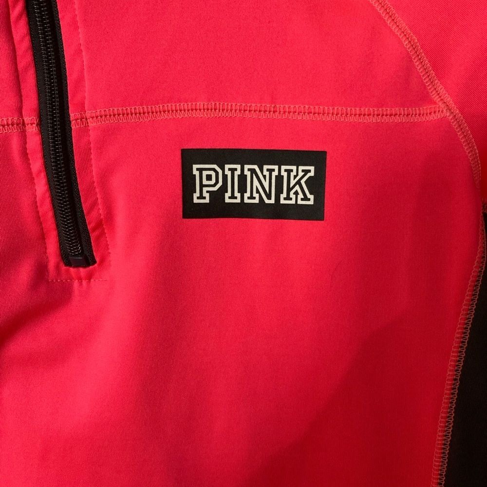 PINK Ultimate Athletic Top Neon Pink Black Size Small Long Sleeve 1/4 Zip - Picture 4 of 6